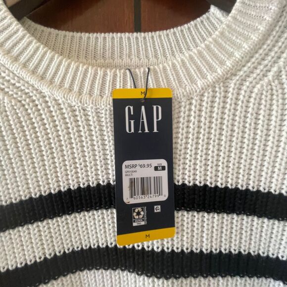 NWT Gap Women's Woven Crewneck White Black Stripe Knit Sweater Size M - Picture 8 of 10